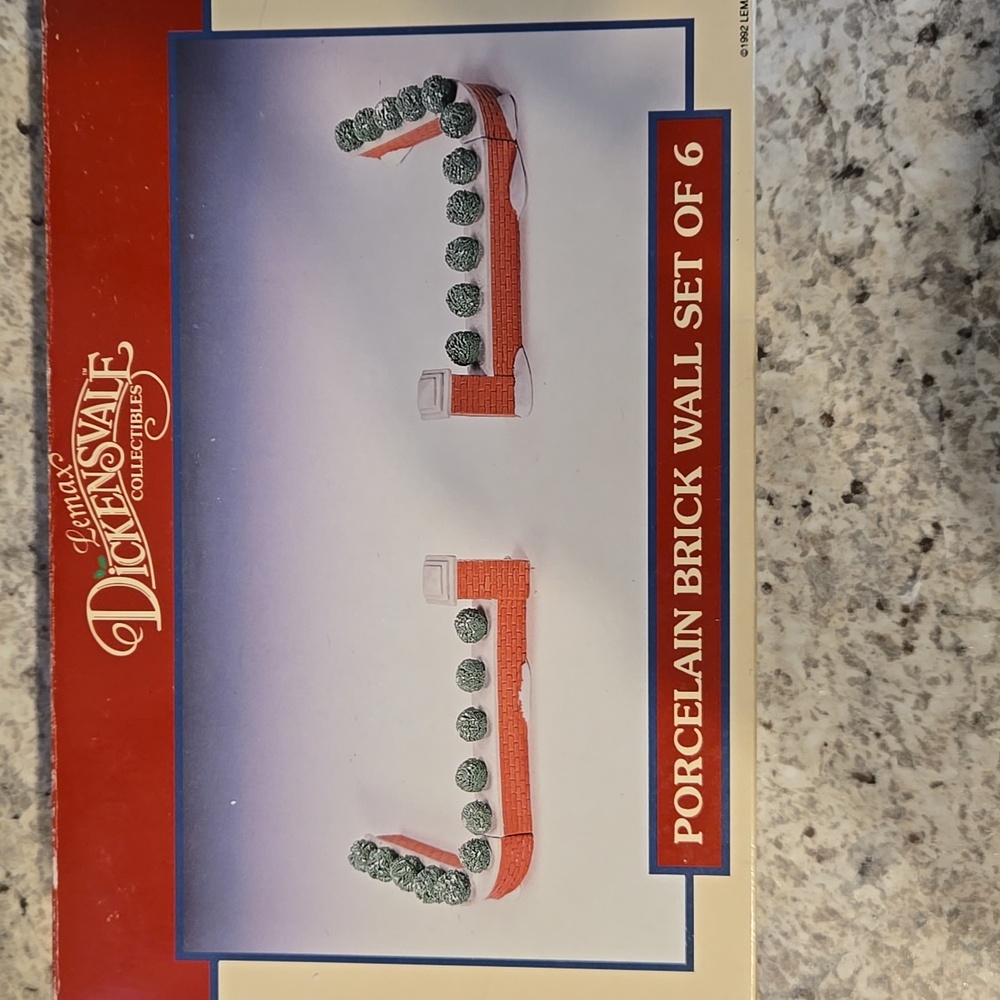 Vintage Lemax Dickensvale Porcelain Brick Wall Snowy Shrubs
